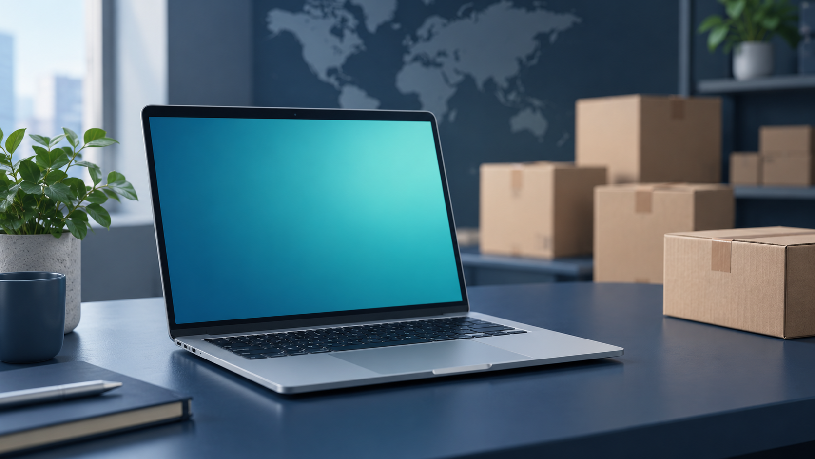 銀色のノートPCと配送用の箱を描いた、Mac出荷統計の記事用の生成イメージ